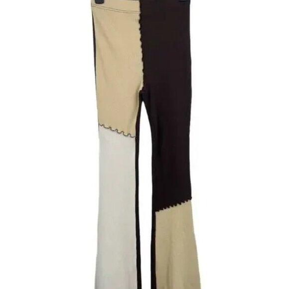 NWOT 🦋 TOPSHOP 🌸 WOMEN'S COLORBLOCK RIB COTTON STRETCH PANTS US SZ US 2 - Picture 3 of 4